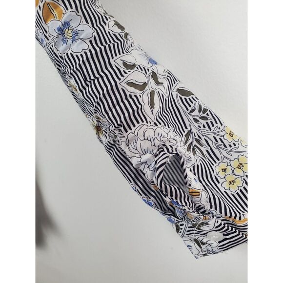 Brina & Em Blouse Small Womens Roll Tab Sleeve V Neck Multicolor Flowy Floral - Picture 5 of 6